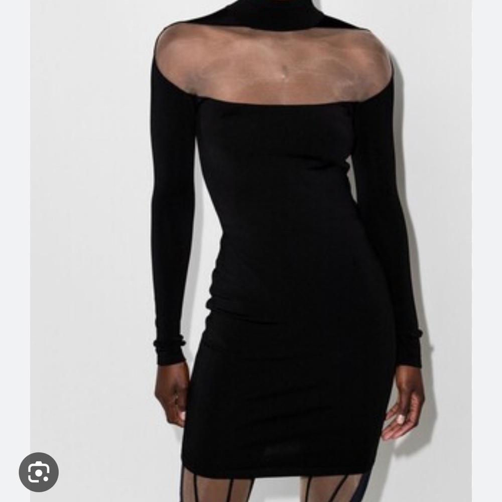 Mugler Black Mesh Panel Dress